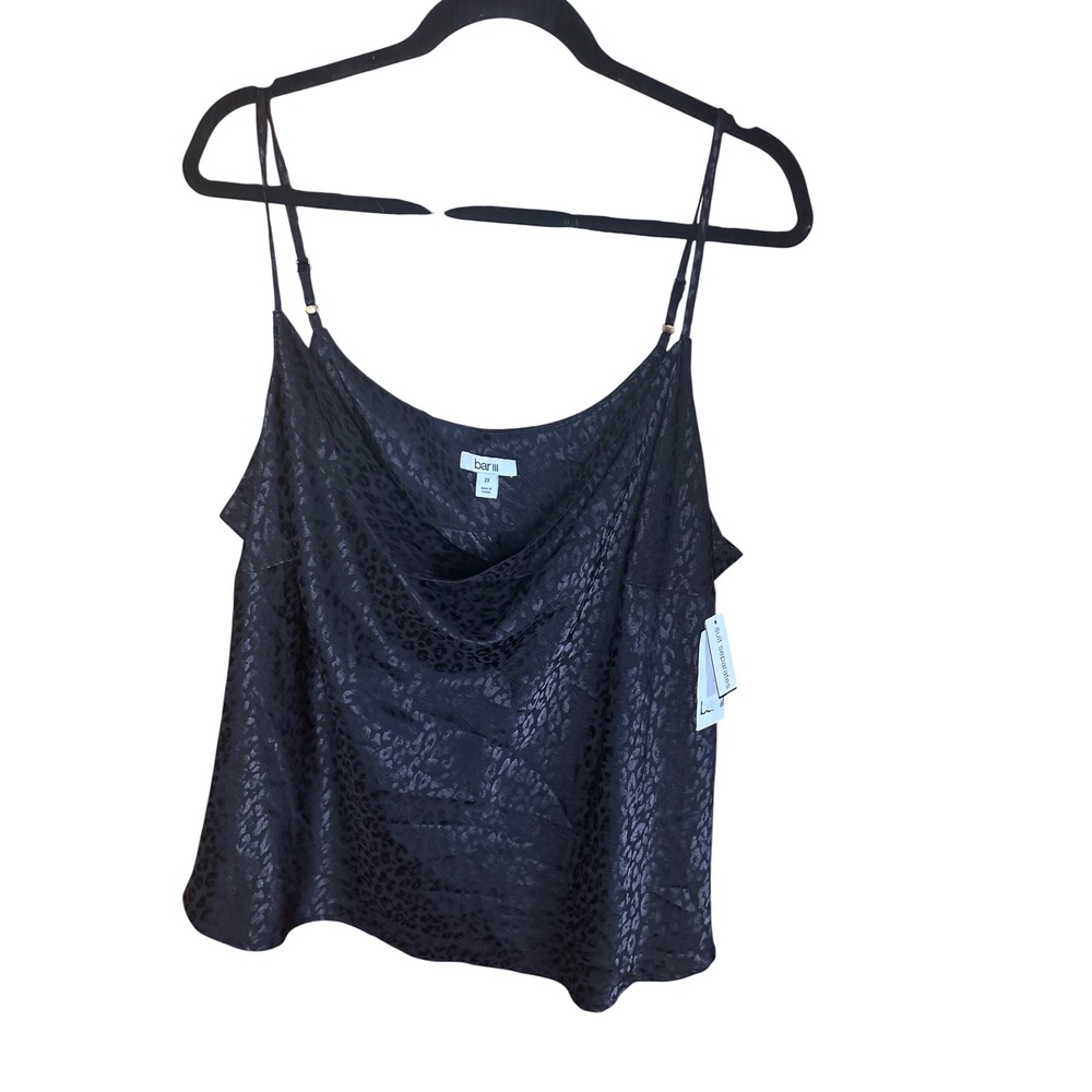 Y2K Bar III Womens Black Leopard Satin Cowl Neck Camisole Top 2X